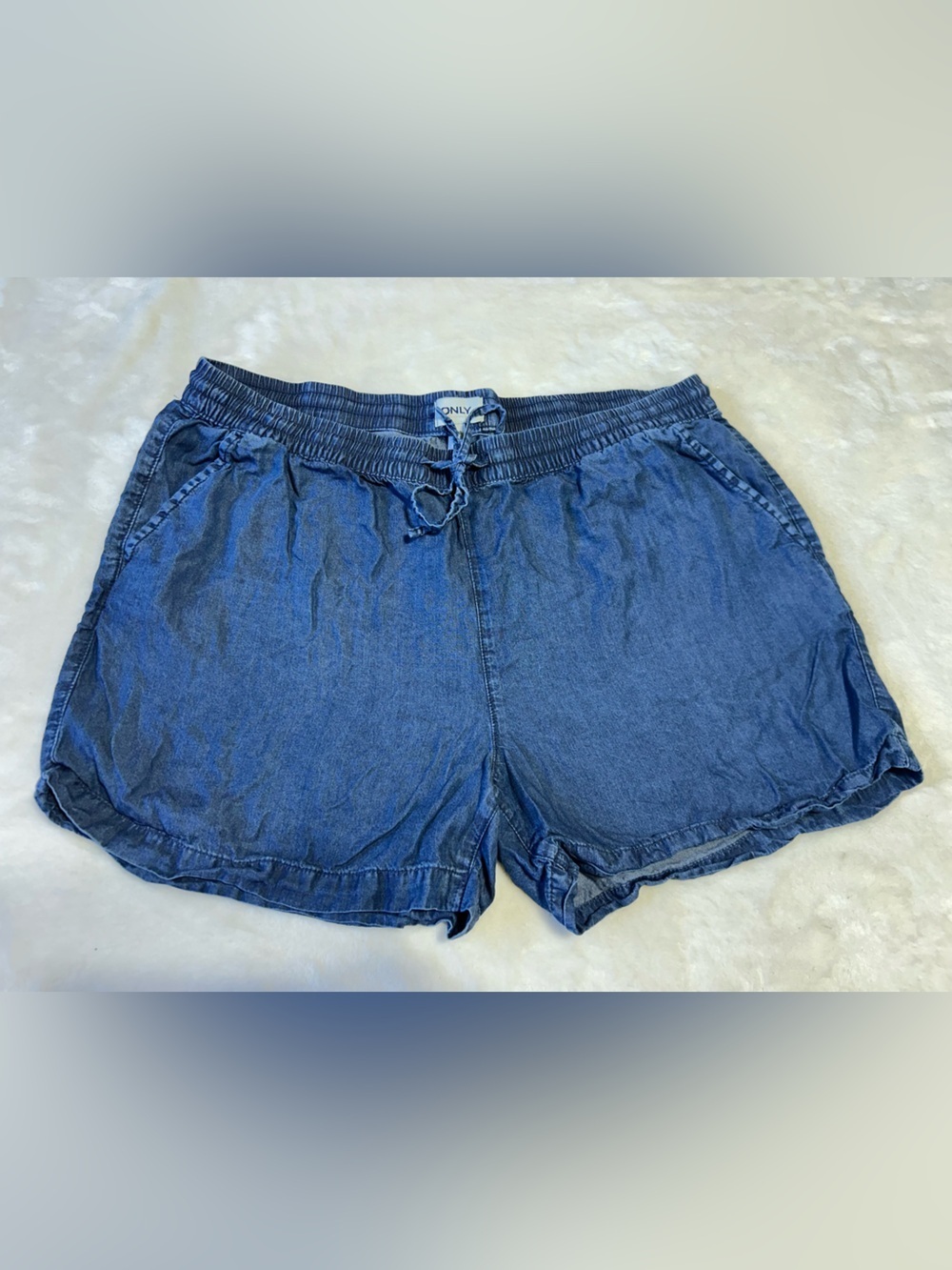ONLY Blue Denim Drawstring Women Shorts
